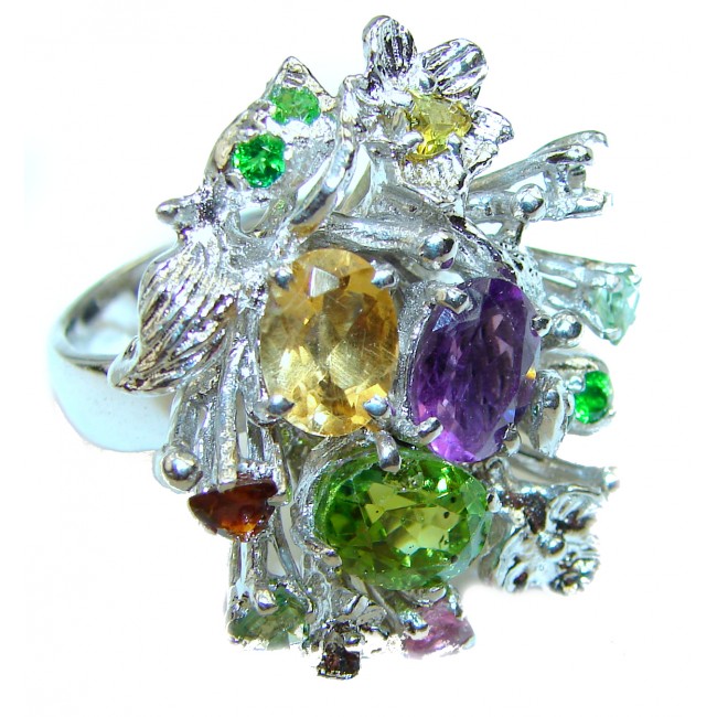 Summer Fiesta Multi-colored Gems .925 Sterling Silver Ring size 8