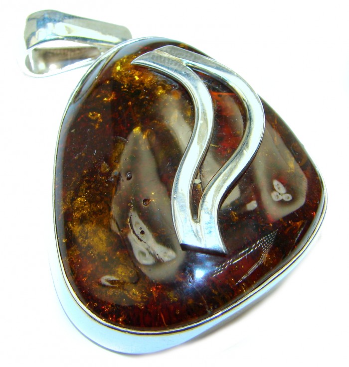 Natural Baltic Amber .925 Sterling Silver handmade Pendant