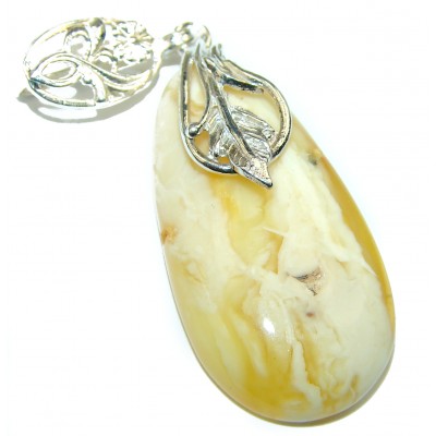 Incredible White Butterscotch Baltic Amber .925 Sterling Silver handmade pendant