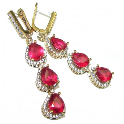 Incredible Beauty created Ruby 14K Gold over .925 Sterling Silver handcrafted earrings