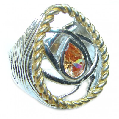 Golden Rose Authentic Golden Topaz 14K Gold over .925 Sterling Silver handcrafted Large ring; s. 7 1/4