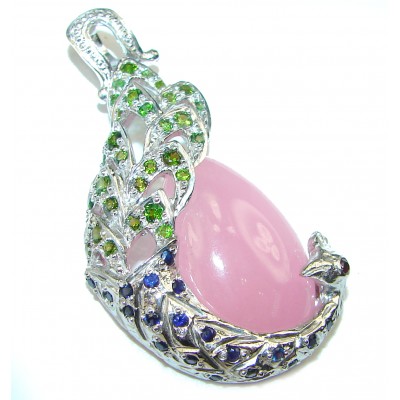 Peacock Tail ROSE QUARTZ .925 Sterling Silver handcrafted pendant