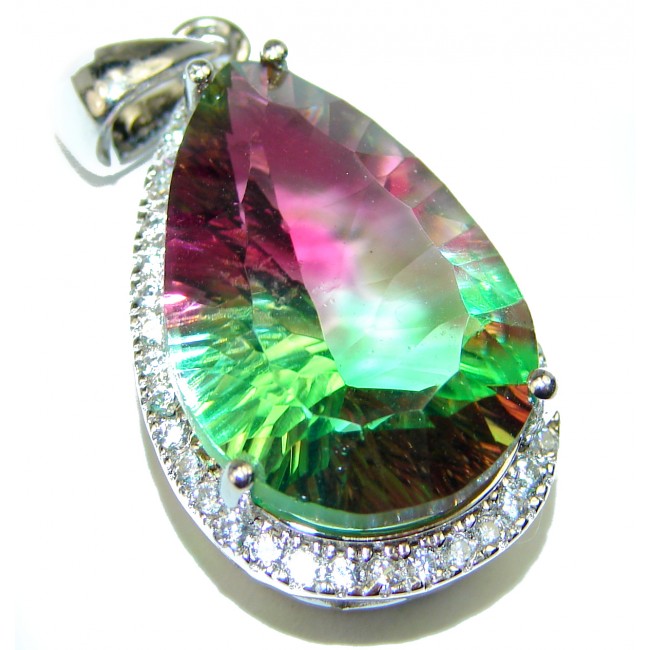 Deluxe 35.4ctw pear cut Tourmaline .925 Sterling Silver handmade Pendant