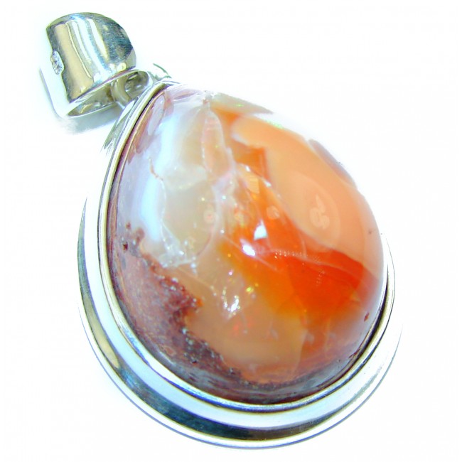 Natural Mexican Fire Opal .925 Sterling Silver handmade Pendant