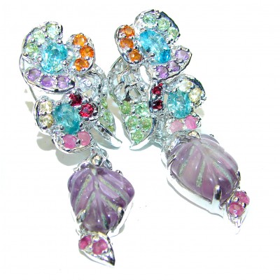 Luxurious carved Amethyst .925 Sterling Silver handcrafted Earrings