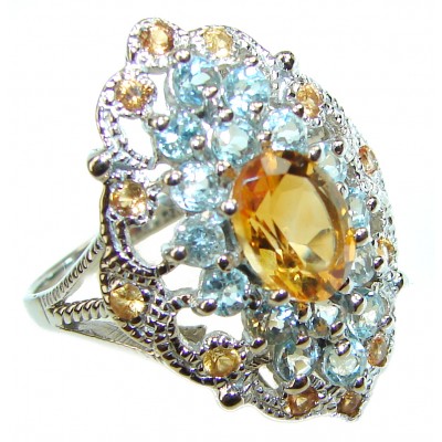 Vintage Style Citrine .925 Sterling Silver handmade Cocktail Ring s. 8 1/4