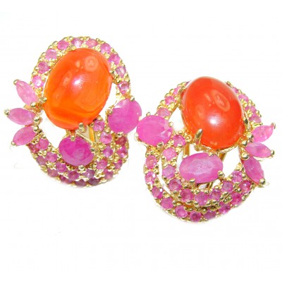 Sublime Orange Carnelian Ruby 14K Gold over .925 Sterling Silver handmade earrings