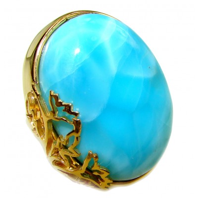 25.4 carat Larimar 18K Gold over .925 Sterling Silver handcrafted Ring s. 5