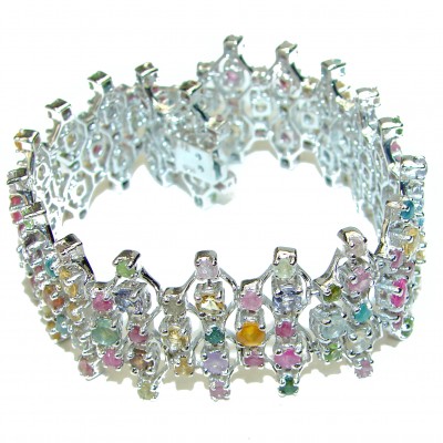 Spectacular multi - colored Sapphire .925 Sterling Silver handmade Bracelet