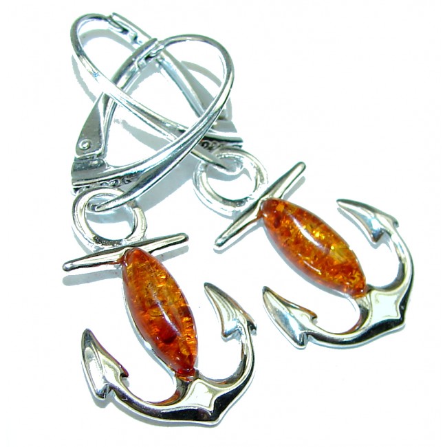 Anchor Baltic Polish Amber .925 Sterling Silver Earrings