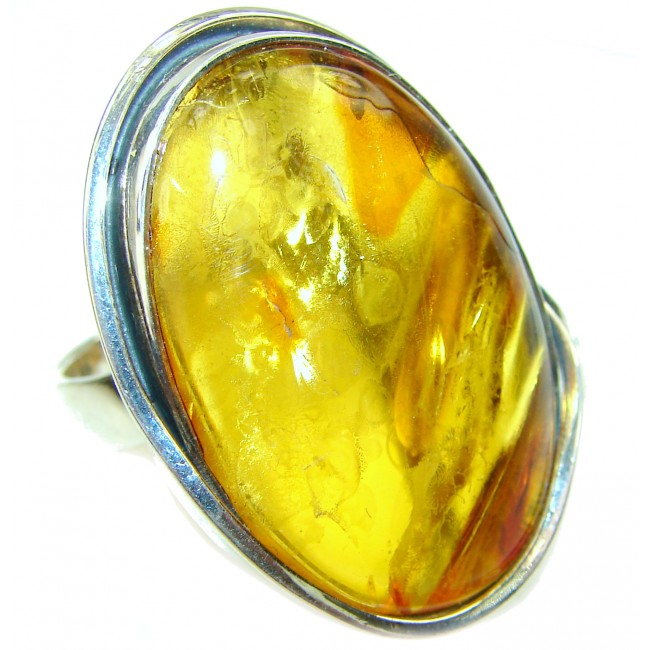 Authentic Baltic Amber .925 Sterling Silver handcrafted ring; s. 8 1/4