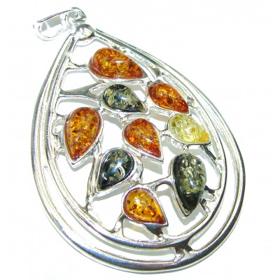 Large Perfect Baltic Amber .925 Sterling Silver Pendant
