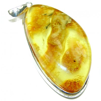 Natural Golden Trears Baltic Amber .925 Sterling Silver handmade Pendant