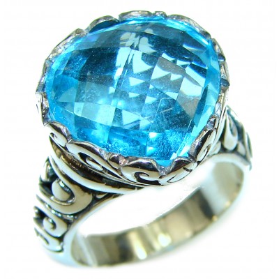 Authentic Swiss Blue Topaz .925 Sterling Silver handmade Ring size 7 1/2