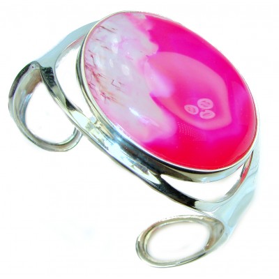 Huge Pink Botswana Agate .925 Sterling Silver handcrafted Cuff/Bracelet