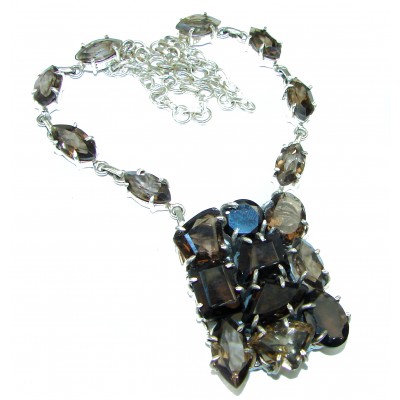 Extravaganza Smoky Topaz .925 Sterling Silver handcrafted Statement necklace