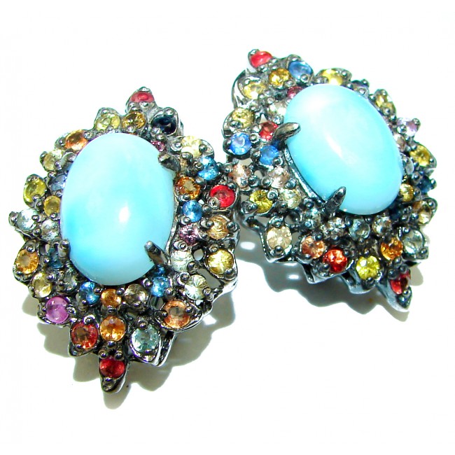 Precious Blue Larimar Sapphire .925 Sterling Silver handmade earrings