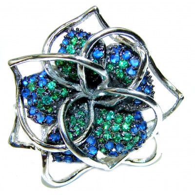Beautiful Flower Chrome Diopside Sapphire .925 Sterling Silver Ring size 8
