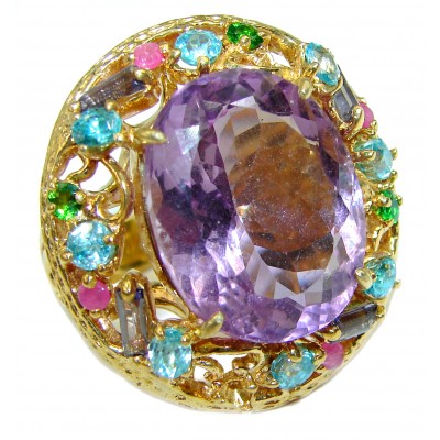 25.8 carat African Amethyst 14K Gold .925 Sterling Silver HANDCRAFTED Ring size 7 3/4