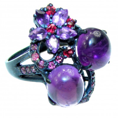 African Amethyst black rhodium over .925 Sterling Silver HANDCRAFTED Ring size 9 1/4