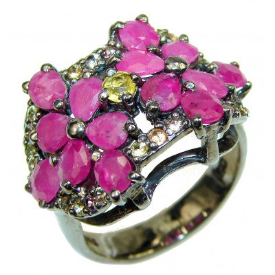 Unique Ruby Sapphire black rhodium over .925 Sterling Silver handcrafted Ring size 9 1/4