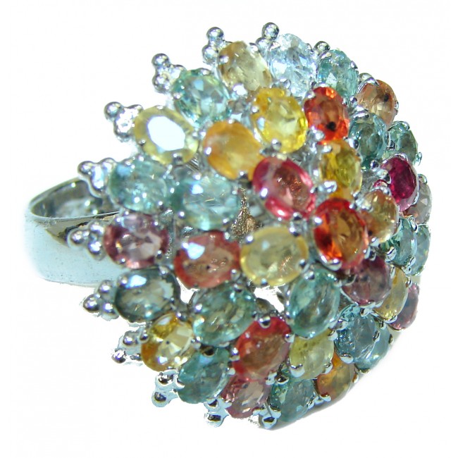 Exotic Flowers Sapphire .925 Sterling Silver handcrafted Statement Ring size 8
