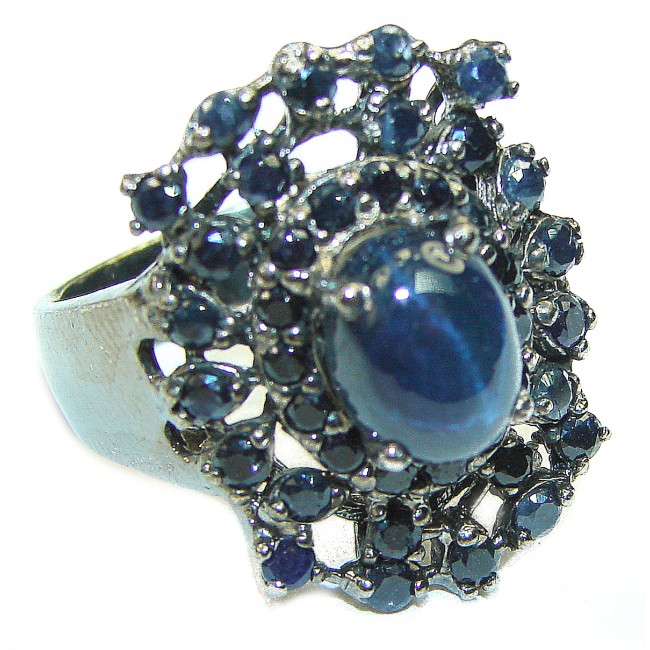 Blue Treasure 9.5 carat authentic Star Sapphire .925 Sterling Silver Statement Ring size 7 3/4