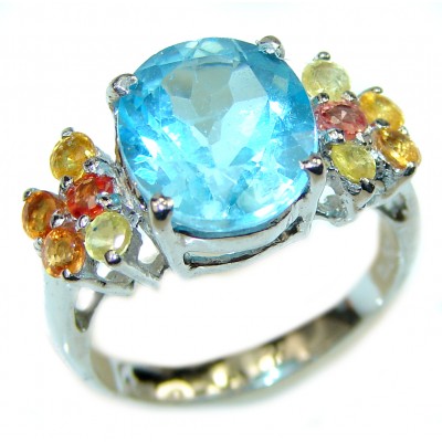 Truly Spectacular 11.8 carat Swiss Blue Topaz .925 Sterling Silver handmade Ring size 8