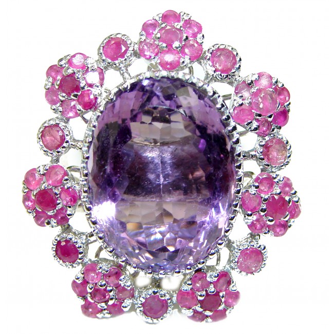 Spectacular African Amethyst Ruby .925 Sterling Silver HANDCRAFTED Ring size 8