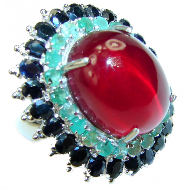 Red Rose unique Ruby .925 Sterling Silver handcrafted Cocktail Ring size 7 3/4
