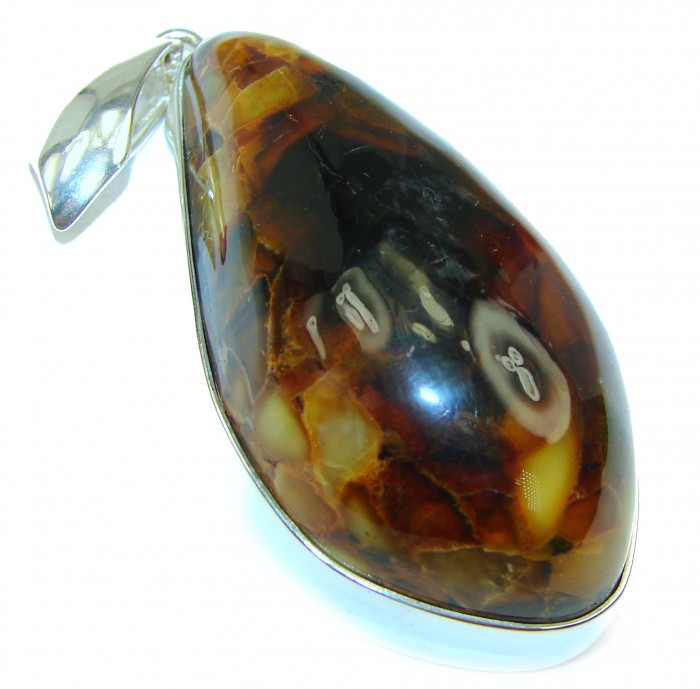Huge Natural Baltic Amber .925 Sterling Silver handmade Pendant