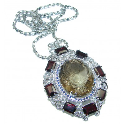 Outstanding Smoky Topaz .925 Sterling Silver handcrafted Statement necklace- brooch - pendant