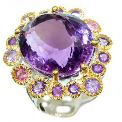 Spectacular African Amethyst 2 tones .925 Sterling Silver HANDCRAFTED Ring size 8 1/4