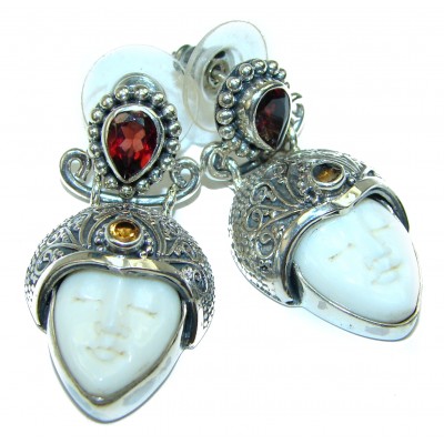 Exclusive carved Ox Bone .925 Sterling Silver handcrafted Earrings