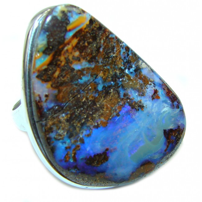 Authentic Australian Boulder Opal .925 Sterling Silver handcrafted ring size 8 1/2