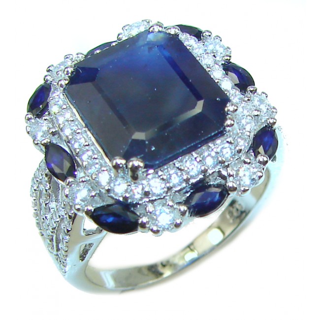 Blue Treasure 10.5 carat Sapphire .925 Sterling Silver Statement Ring size 7 1/4