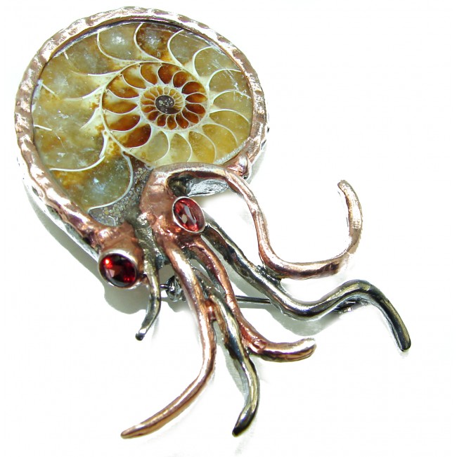 Octopus Ammonite 14K Gold over .925 Sterling Silver handcrafted Brooch