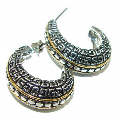 Bali Design 2 TONES .925 Sterling Silver handcrafted Earrings