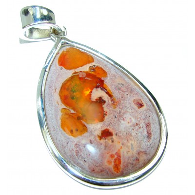 29.5 CARAT Natural Mexican Fire Opal .925 Sterling Silver handmade Pendant