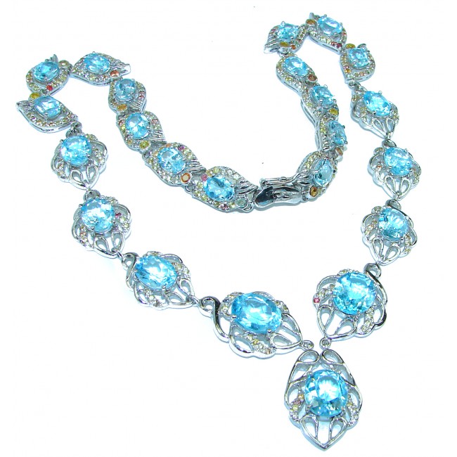 Ocean Inspired genuine Larimar Swiss Blue Topaz .925 Sterling Silver handmade necklace