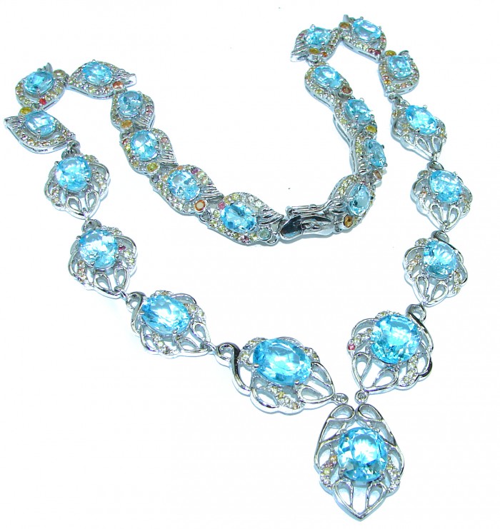 Ocean Inspired genuine Larimar Swiss Blue Topaz .925 Sterling Silver handmade necklace