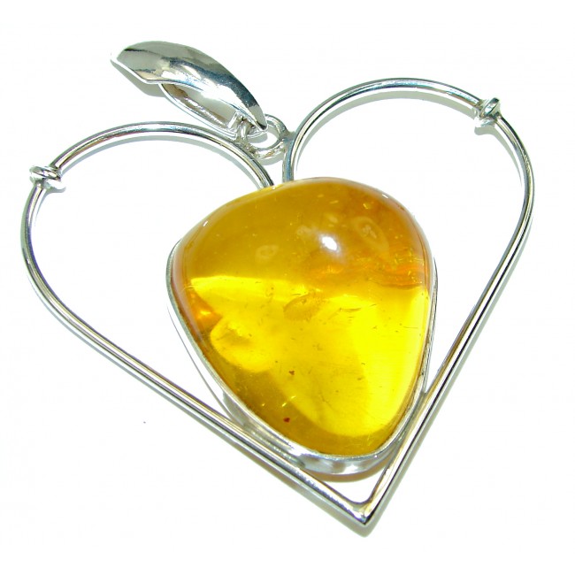 Golden Heart Natural Buttescotch Baltic Amber .925 Sterling Silver handmade Pendant