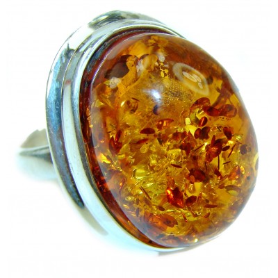 Large Authentic Baltic Amber .925 Sterling Silver handcrafted ring; s. 8 1/2