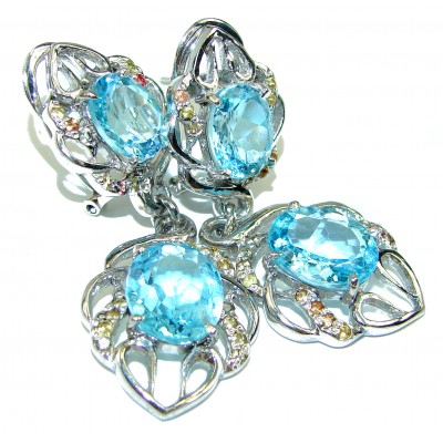 Truly Spectacular genuine Swiss Blue Topaz .925 Sterling Silver handcrafted earrings