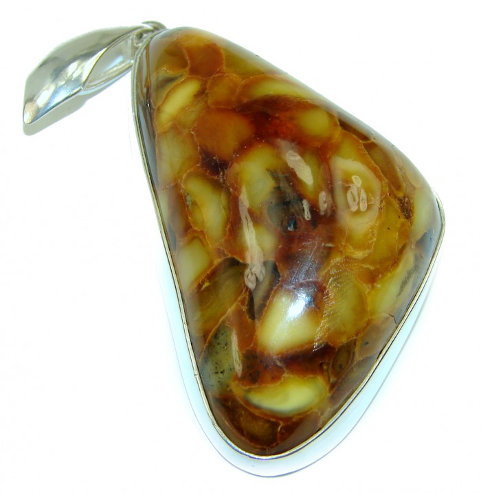 Huge Natural Baltic Amber .925 Sterling Silver handmade Pendant