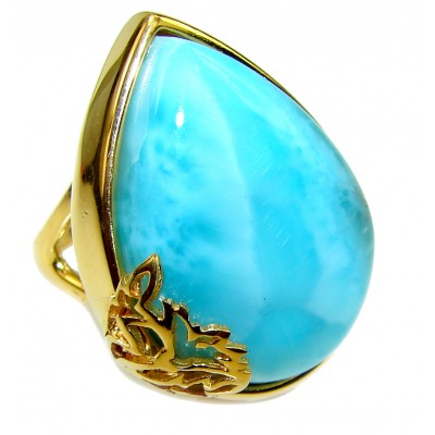 14.4 carat Larimar 18K Gold over .925 Sterling Silver handcrafted Ring s. 7