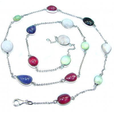 Candy Store 30 inches Multi Gems .925 Sterling Silver handmade Station Necklace