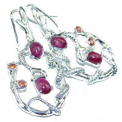 Scarlet Starlight Authentic Star Ruby .925 Sterling Silver handcrafted earrings