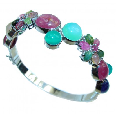 Luxury Authentic Ruby Emerald Sapphire .925 Sterling Silver handmade Bracelet