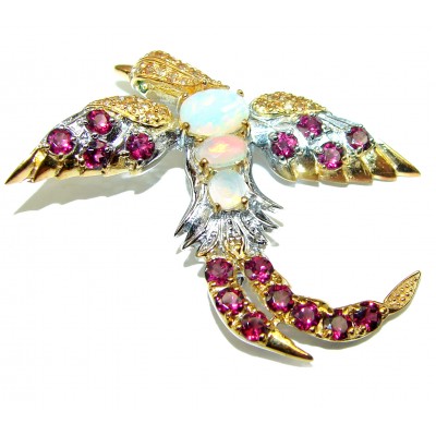 Incredible Flaying Bird Natural Ethiopian Opal 2 TONES .925 Sterling Silver Brooch
